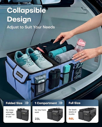 HOTOR Trunk Organizer for Car - Car Organizer, Foldable Trunk organizer for SUVs & Sedans, Sturdy Organization for Car Accessories, Tools, Sundries, Blue, 2 Compartments, 21.3"×12.6"×10.6" | Foldable