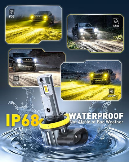 AUXITO H11 LED Dual Color Bulb 80000LM, 6500K White 3000K Golden Yellow Switchback Fog Lights, 60000H Extremely Long Life, 1:1 Mini Design for Easy Installation, Pack of 2