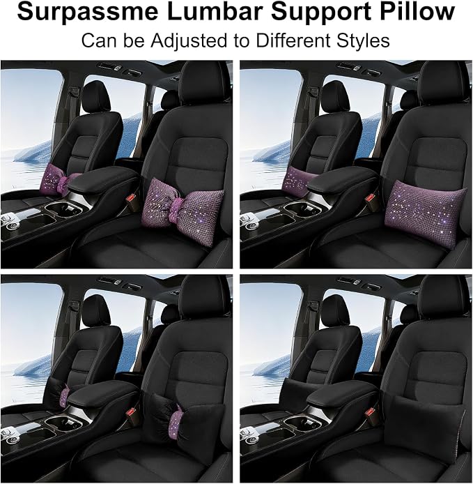 surpassme Rhinestone Lumbar Support Pillow for Car, Bling Back Support Pillow/Cushion Car Accessories for Women(Pink)