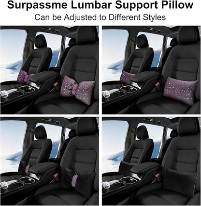 surpassme Rhinestone Lumbar Support Pillow for Car, Bling Back Support Pillow/Cushion Car Accessories for Women(Pink)