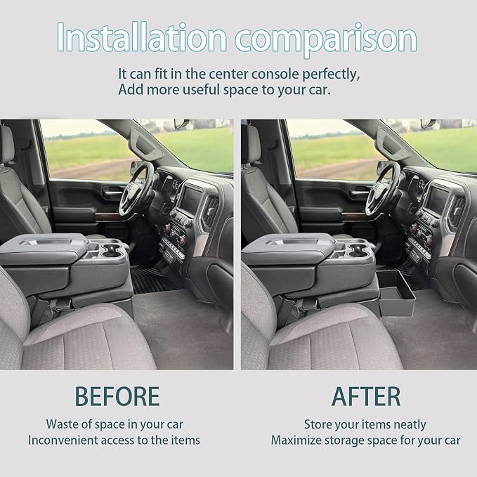 JKCOVER Center Console Hanging Organizer Box Compatible with 2019-2026 Chevy Silverado/GMC Sierra 1500 and 2020-2026 Chevrolet Silverado/Sierra 2500HD 3500HD Accessories(Split-Bench Folding Seat Only)