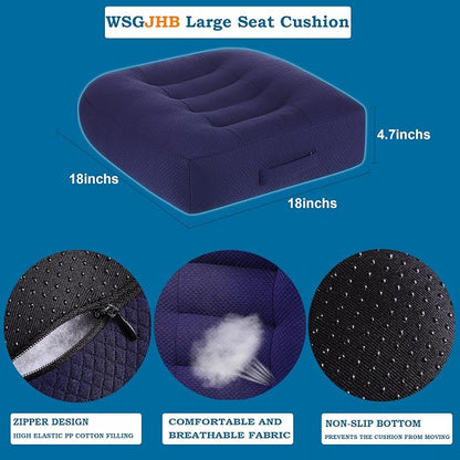 WSGJHB Large Seat Cushion, Extra Thick Booster Seat Cushions for Office Chairs Long Sitting Office Workers, Car Drivers, Relieves Back Pain, Breathable, Anti-Slip, 18x18x4.7 inchs, Blue