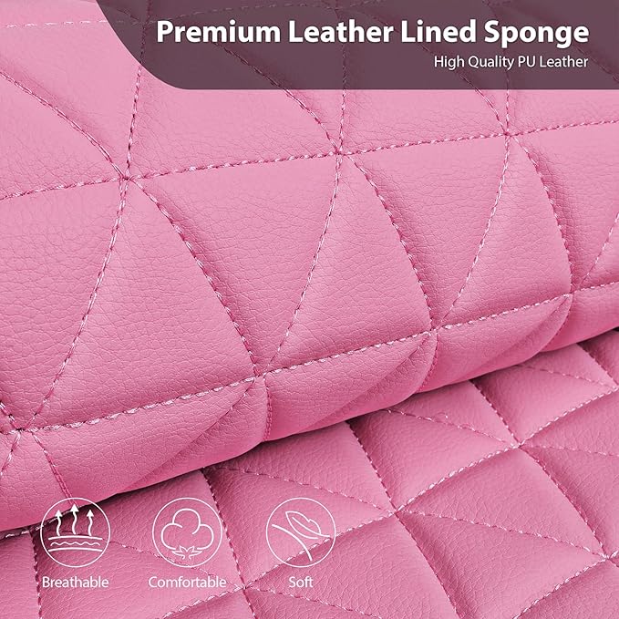 CAR PASS Bling Diamond Pink Leather Car Seat Covers Full Sets Interior Sets, Waterproof Shining Glitter Sparkly Crystal Universal Armrest Fit for Automotive Truck SUV Cute Women Girl, Pink Rhinestone