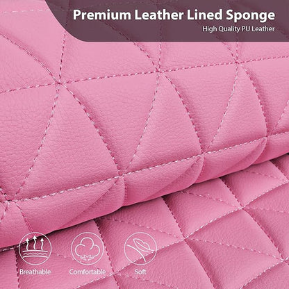 CAR PASS Bling Diamond Pink Leather Car Seat Covers Full Sets Interior Sets, Waterproof Shining Glitter Sparkly Crystal Universal Armrest Fit for Automotive Truck SUV Cute Women Girl, Pink Rhinestone