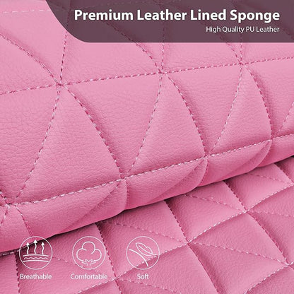 CAR PASS Bling Diamond Pink Leather Car Seat Covers for 2 Front Seats Protector, Waterproof Shining Glitter Sparkly Crystal Universal Armrest Fit Automotive Truck SUV Cute Women Girl, Pink Rhinestone
