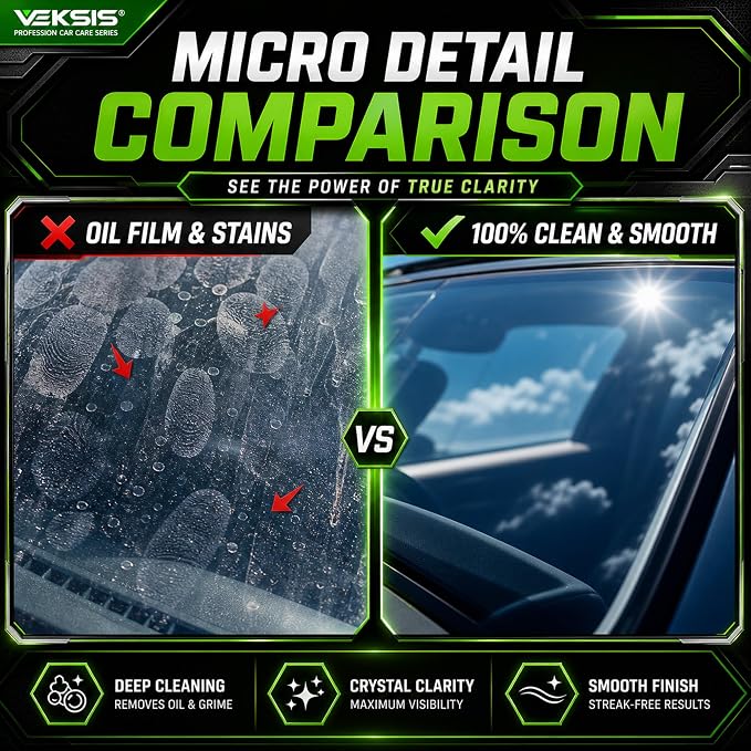 Automotive Glass Oil Film Remover – 120ml Car Windshield Oil Film Cleaner, Streak-Free Glass Polish for Cars Trucks SUVs, Removes Oil, Grease, Water Spots, Improves Visibility