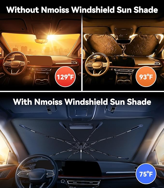 Nmoiss Windshield Sun Shade Umbrella [Vinyl Coating Heat Shield] Compatible with Chevy Traverse, Keep Cool, Block 99% UV Rays & Protect Interior Dashboard & Seats, Traverse Accessories