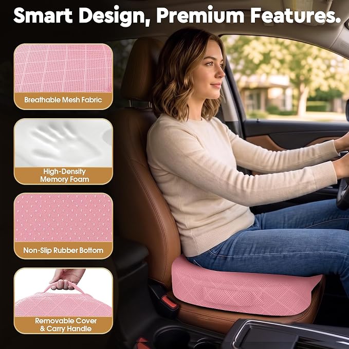 TushGuard Seat Cushion - for Office Chair, Car Seat, Airplane, Bleacher - Sciatica & Coccyx Pain Relief Desk Chair Cushion for Long Sitting Office Workers, Car Drivers(Pink, XXX-Large)