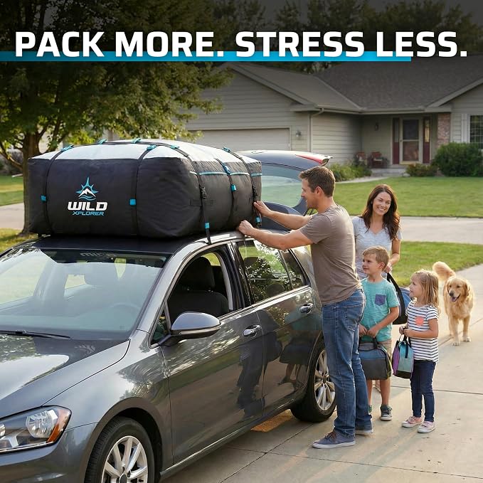 Rooftop Cargo Carrier - 19 Cubic Feet (XL), Waterproof Soft Shell Car Roof Cargo Carrier, Heavy Duty Car Top Luggage Cargo Bag with Patented Door Hooks and Non-Slip Mat