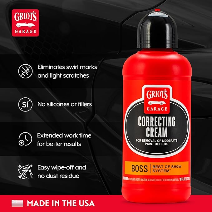Griot's Garage BOSS Correcting Cream for Car Polishing and Detailing, Swirl, Scratch Remover for Vehicles, 16oz
