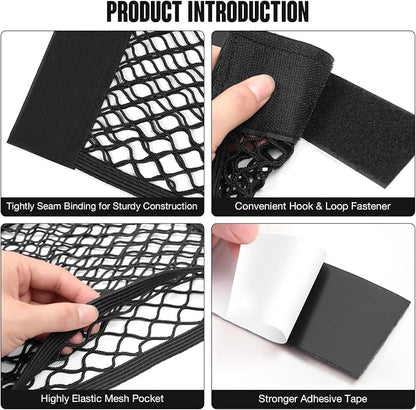 TOBWOLF 2PCS 25x60cm / 9.8x23.6in Car Storage Net Bag with Tape Stickers, Adhesive Mesh Pocket Net String Pouch Bag, Stretchable RV Storage Netting, Wall Sticker Organizer Pouch Bag for Home Storage