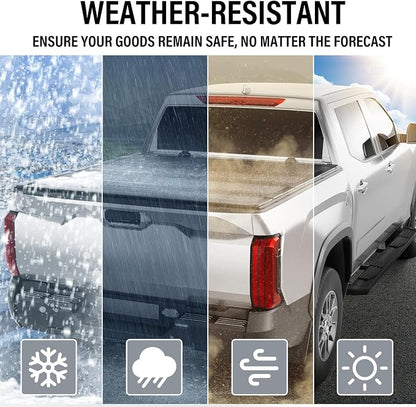 Low Profile Hard Folding Aluminum Truck Bed Tonneau Cover Compatible with 2022-2026 Toyota Tundra 5' 6" Bed w/OE Rail System (66.7"), Quad-Fold Style