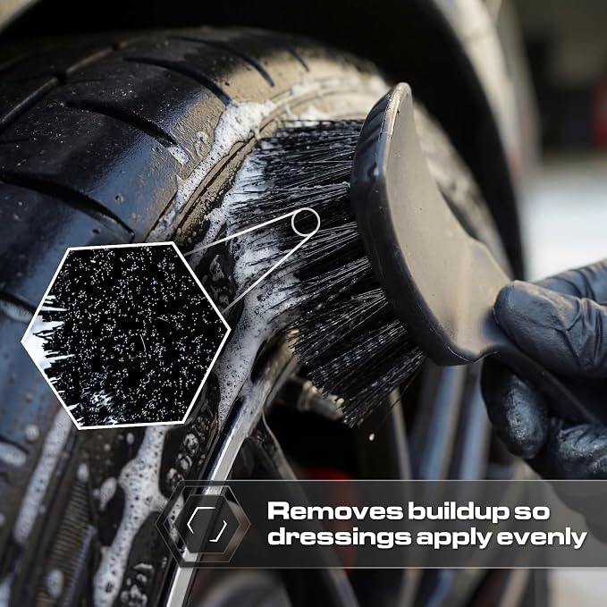 Blackline Stiff Bristle Tire Brush - Heavy Duty Car Detailing Tool for Tires - High-Performance Deep Cleaning Brush - Ideal for Tough Dirt & Grime Removal - Premium Auto Care Accessory