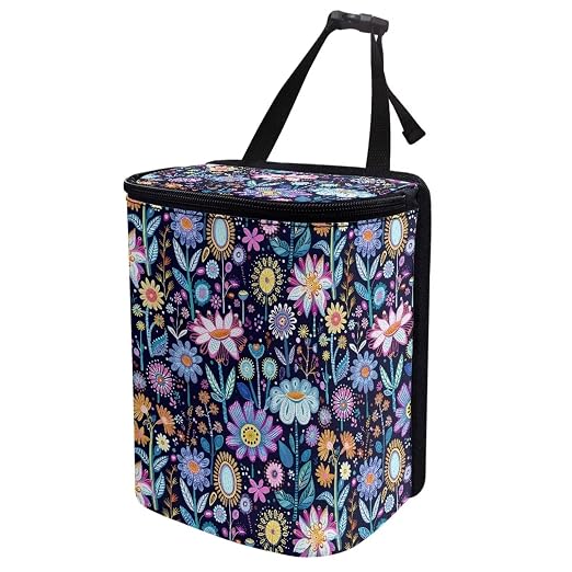 Abstract Hippie Flower Print Trash Can for Car Leakproof Garbage with Lid and Zipper Trash Bin Hanging Back of Seat Auto Interior Accessories Universal Fit Most Truck SUV Van