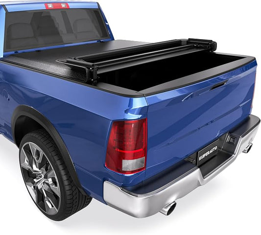 KUIPERAUTO Soft Quad 6.5 FT Soft Tonneau Cover Compatible for 2002-2025 2026 Dodge Ram 1500 (Classic & New Body) / 2003-2026 Ram 2500 3500 Fleetside W/o Ram Box Truck Bed