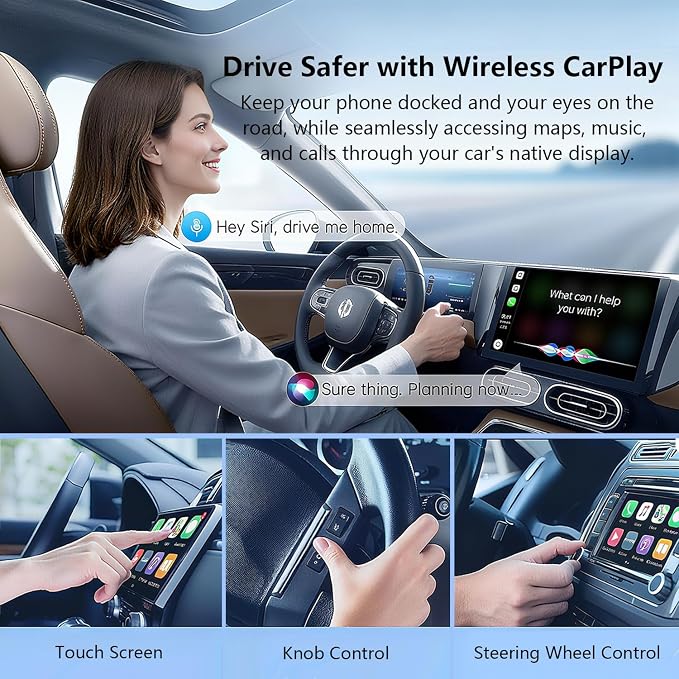 Wireless CarPlay Adapter with Wired DP Video Streaming for Net-Flix YouTube TikTok, Screen Mirroring for iOS & Android, Voice Control Navigation Music Calls, Compatible with Wired CarPlay Gray