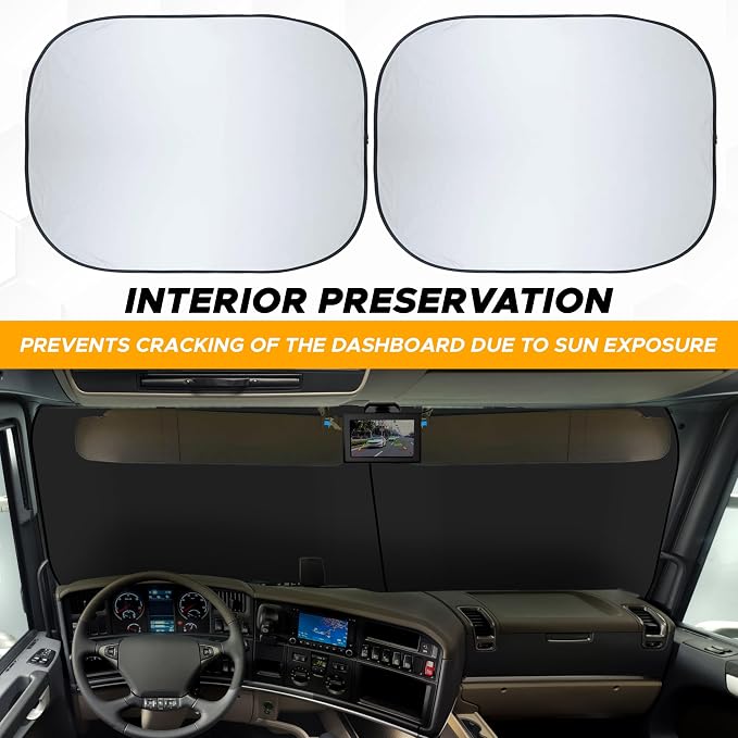 EcoNour Windshield Sun Shade for Semi Truck Size (40" L x 32" D), Front Window Reflective Sunshade for Large Vehicles, 240T Polyester Silver Coated Heat and UV Block Protection