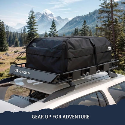 ARKSEN 64" x 39" x 5" Roof Rack Cargo Basket with Extension, Heavy Duty Steel Rooftop Cargo Carrier with Net & Tie Down Straps, 150 lbs Capacity, Universal Fit for SUV, Truck, RV, Pickup