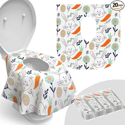 Relyo Disposable Toilet Seat Cover for Travel – 20 Pack with Covers Wrapped in Sets of 2, Non-Flushable Liners, Fits Most Seats – Kids, Toddlers, Adults (Bunny, 20)