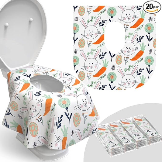 Relyo Disposable Toilet Seat Cover for Travel – 20 Pack with Covers Wrapped in Sets of 2, Non-Flushable Liners, Fits Most Seats – Kids, Toddlers, Adults (Bunny, 20)