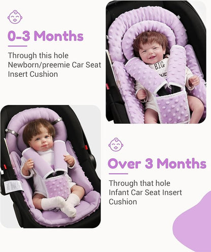 BOMOLOUR Infant Car Seat Insert with Removable Cushion for Baby Preemie Newborn Infant, Reversible carseat Insert Head Body Support Fits for Stroller, Baby Swing, Rocker, Bouncer, Bassinet - Purple