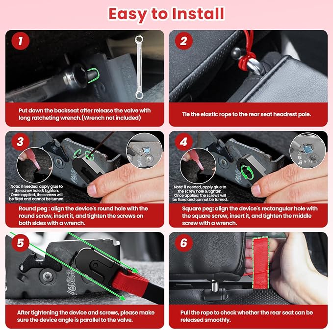Kaishengyuan Upgraded Rear Seat Quick Release with Elastic Rope Compatible with Ford F-150 (2009+) & F-250/350 (2017+)