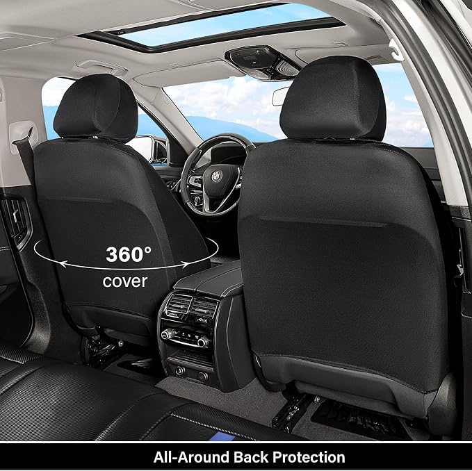 Coverado Leather Car Seat Covers Front Seats & Carbon Fiber, Waterproof and Durable All Weather Protector, Universal Fit for SUV, Pickup Truck, Sedan, Automotive Vehicle Interior, Black&Blue