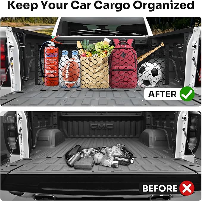 Canvcle Truck Bed Cargo Net for 2019-2025 2026 GMC Sierra 1500/2020-2026 Chevy Silverado 2500 3500 Accessories Envelope Style Mesh Trunk Net Organizer and Storage Stretchable Nylon Rear Cargo Netting
