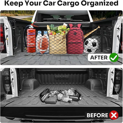 Canvcle Truck Bed Cargo Net for 2019-2025 2026 GMC Sierra 1500/2020-2026 Chevy Silverado 2500 3500 Accessories Envelope Style Mesh Trunk Net Organizer and Storage Stretchable Nylon Rear Cargo Netting