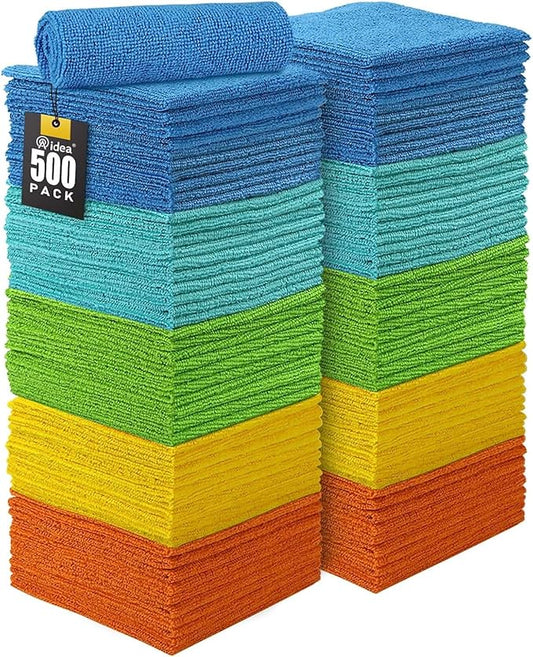 AIDEA Microfiber Cleaning Cloth, 500PK, Soft Absorbent Rags, Shop Towels, Microfiber Towels for Cars, Kitchen Towels, Dusting Cloth for Home, Window, Cleaning Supplies, 12"×12"