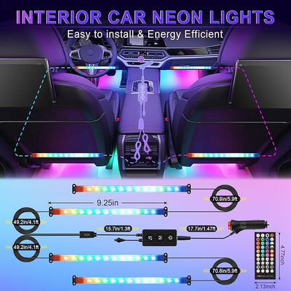 LivTee Smart Car Interior LED Lights, RGB Ambient Strip Lights with App, Remote & Controller Buttons, DIY & Music Sync Modes, 2-Line Design, Gift-Ready Car Accessories for Women & Teens