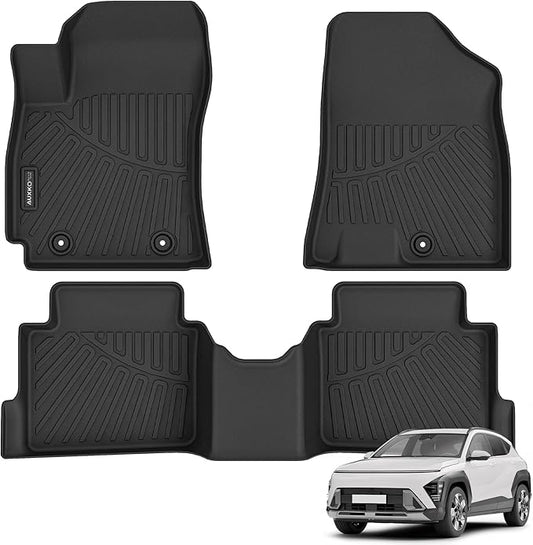 All Weather Floor Mats Fit for Hyundai Kona 2024 2025 2026 (Only Gas) SE/SEL/N Line/Limited TPE Rubber Liners Kona Accessories Set All Season Guard Odorless Anti-Slip Floor Mats Black
