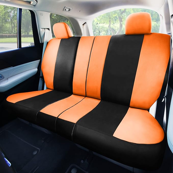 FH Group Flat Cloth Seat Covers Front Seat and Solid Rear Bench Full Set with Gift - Universal Fit for Cars, Trucks & SUVs (Orange)