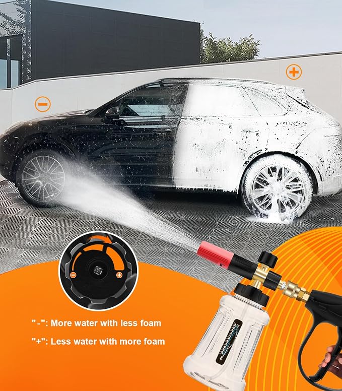 Foam Cannon For Pressure Washer, Car Wash Spray Gun with M22 and 1/4 Inch Quick Connector, 1L Bottle Foam Lance, Car Wash Foam Cannon Compatible With Most Pressure Washer (3600PSI, Red)