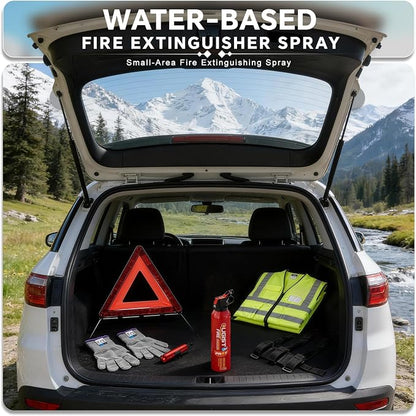 Ougist Roadside Emergency Car Kit with ABCK Fire Extinguisher for Vehicle, Intuitive Window Breaker, Protective Gloves & Triangles, Complete Car Emergency Kit for Breakdown & Fire Safety