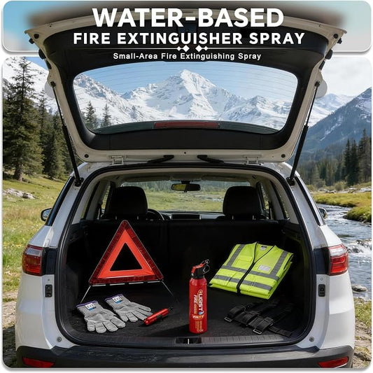 Ougist Roadside Emergency Car Kit with ABCK Fire Extinguisher for Vehicle, Intuitive Window Breaker, Protective Gloves & Triangles, Complete Car Emergency Kit for Breakdown & Fire Safety