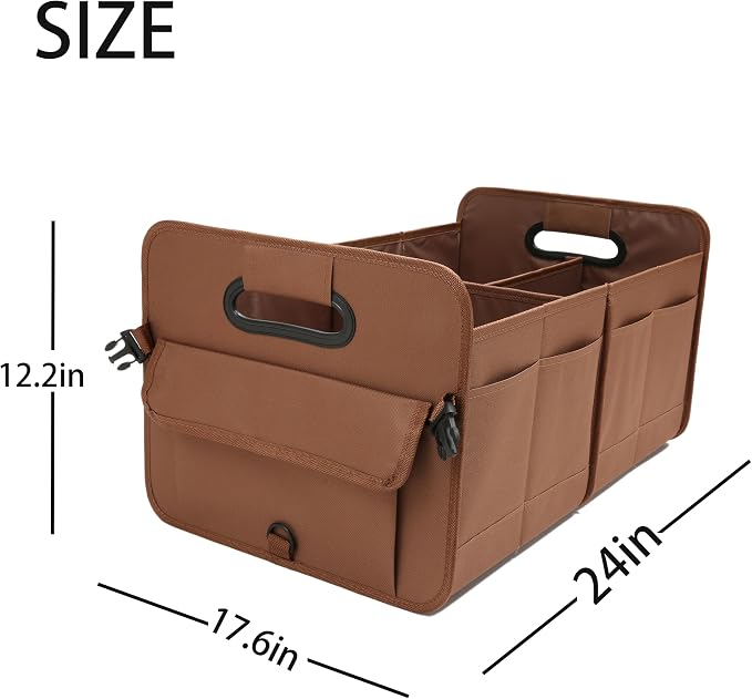 AOKJOY Car Trunk Organizer, Brown, Foldable, Non-slip, Adjustable, Multiple Compartments, 600D Oxford Cloth Material