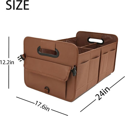 AOKJOY Car Trunk Organizer, Brown, Foldable, Non-slip, Adjustable, Multiple Compartments, 600D Oxford Cloth Material