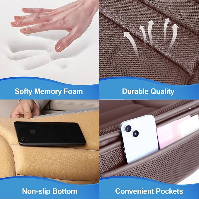 Lofty Aim Premium Car Seat Cushion, Driver Cushion with Comfort Memory Foam & Non-Slip Rubber Bottom, Car Seat Pad Works with 95% of Vehicles and Office Chair or Home - 4D Brown