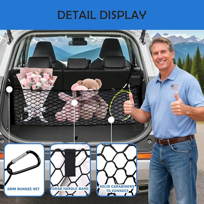 Envelope Style Cargo Net for Toyota RAV4 2013-2018 Accessories, Rear Trunk SUV Mesh Cargo Net, Upgraded 5mm Bungee & Double-Layer Nylon Storage Tailgate Netting Grocery&Tools Holder Organizer