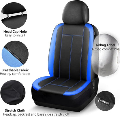 HChengkikz Car Seat Covers Front Seat, Waterproof Neoprene Car Seat Covers, Car Seat Cover Airbag Compatible, Universal Fit for Most Cars, Trucks, SUVs (Black + Blue)