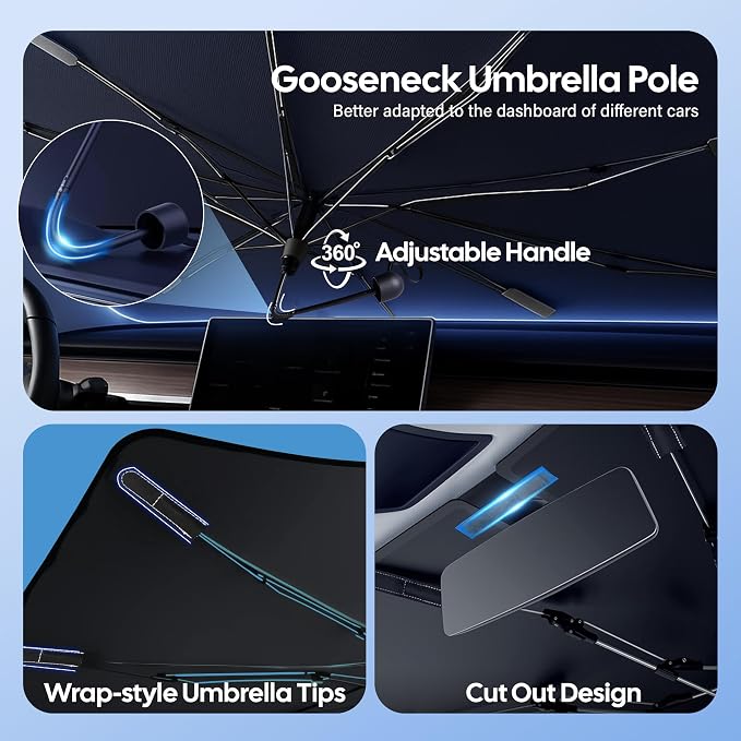 Econour Windshields Sun Shade Umbrella for Car | Medium Foldable Car Sunshade | UV & Heat Protection Front Window Sun Shield, Keeps Interior Cool, Fits Sedans SUVs & Trucks (57” x 33”)