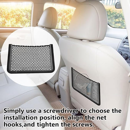 2 PCS Car Net Pocket, ABS Plastic Frame Cargo Net Storage Car Pockets Phone Net, Cars Mesh Nets Pockets with Screws for Auto, RV, Boat, and Camper Storage Nets (11.8 x 7.9 Inch)