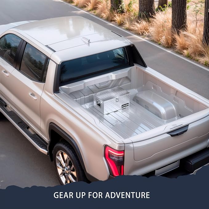ARKSEN 20 x 12 x 10 Inch Diamond Plate Truck Bed Tool Box, Heavy Duty Waterproof Aluminum Storage Chest with Side Handle & Lock for Pickup Truck Bed, RV & Trailer, Silver