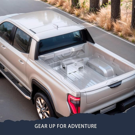 ARKSEN 20 x 12 x 10 Inch Diamond Plate Truck Bed Tool Box, Heavy Duty Waterproof Aluminum Storage Chest with Side Handle & Lock for Pickup Truck Bed, RV & Trailer, Silver