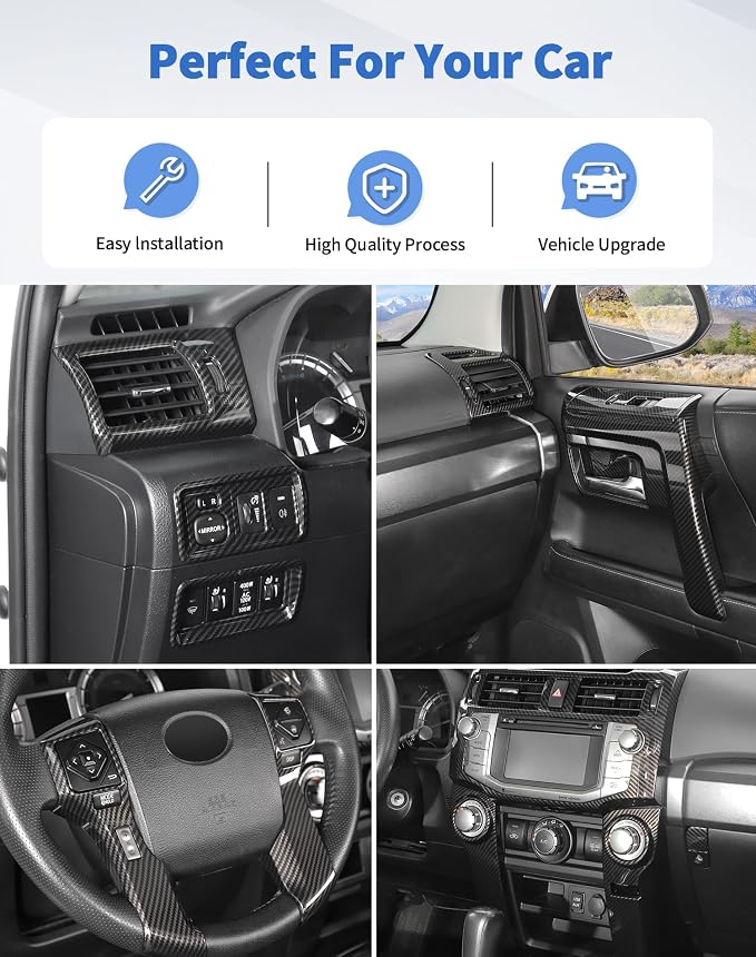 for 4Runner 2010-2019 Carbon Fiber Black Whole Set Interior Panel Cover Trim Kit, Center Console Gear Shift Dashboard Panel Cover Trim for Toyota 4runner Interior Accessories