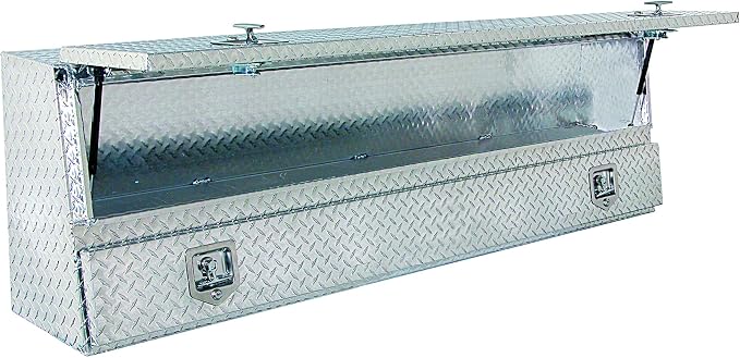 Buyers Products 1705640 21x13x72 Diamond Tread Aluminum Pick Up Truck Contractor Box with Lower Door, Two Tier Storage, Weather Resistant Seals, Locking Latches, No‑Drill Mounting Hardware