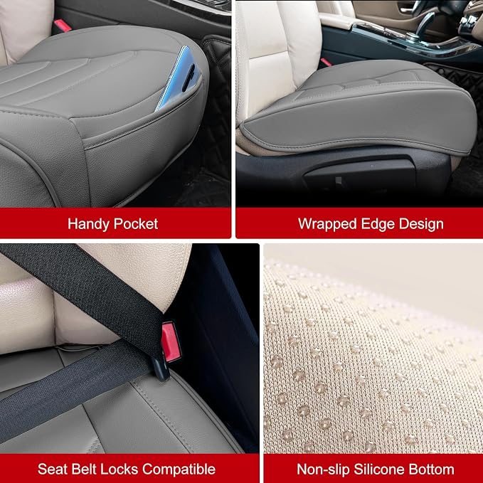 BOPUOVRE Car Seat Cover for Luxury & Comfort - PU Leather, Anti-Slip, Full Wrap Protection with Storage Pocket for Bottom Cushion - Universal Fit for 95% of Vehicles (Gray,2 Piece)