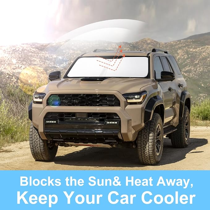 TINGLU Sun Shade for Toyota 4Runner 2010-2024 2025 Accessories Windshield Sun Shade Window Shade UV Rays Protection Sun Visor Cover with Steering Wheel Sunshade Storage Bag