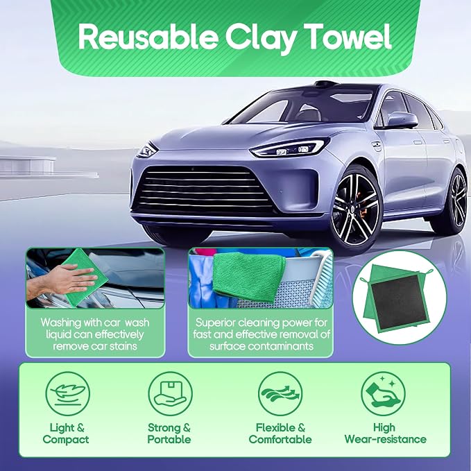 2PCS Clay Towel Auto Detailing, Clay Bar Towel Cloth Auto Detailing for Car (12 x 12 in) (Green)